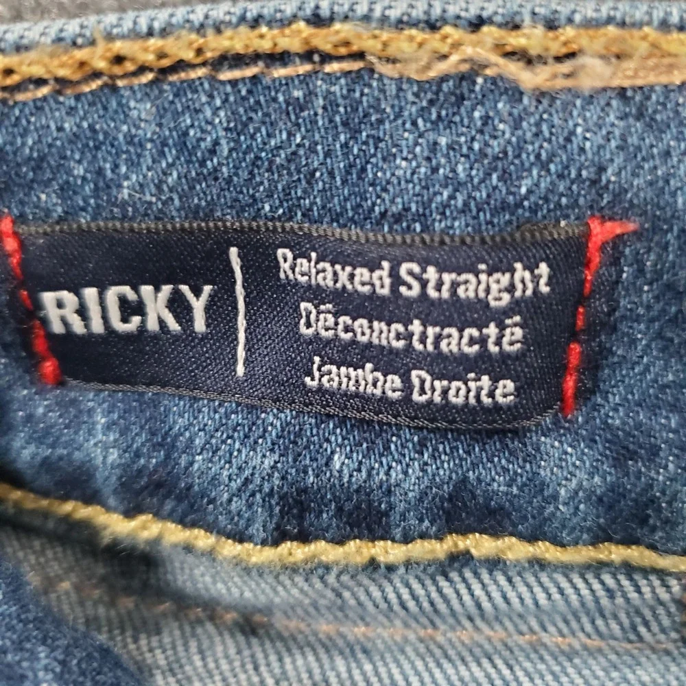 True Religion Jeans Mens 33x33 Ricky Relaxed Straight Blue Flap Stretch